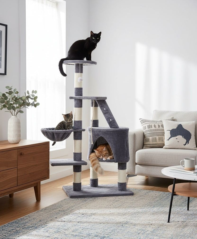 Artificial Trees: CARLA HOME 120cm Cat Tree for Indoor Cats with Condo, Hammock & Plush Perchfor for Kittens & Adult Cats