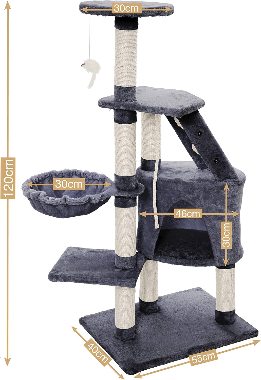 Artificial Trees: CARLA HOME 120cm Cat Tree for Indoor Cats with Condo, Hammock & Plush Perchfor for Kittens & Adult Cats