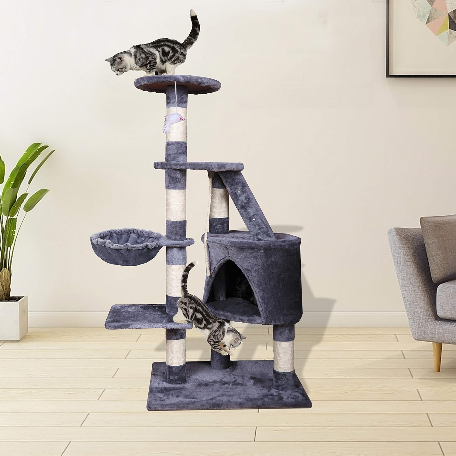 Artificial Trees: CARLA HOME 120cm Cat Tree for Indoor Cats with Condo, Hammock & Plush Perchfor for Kittens & Adult Cats