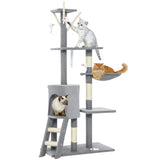 Cat Scratching Posts: CARLA HOME 134cm Cat Tree for Indoor Cats with Hammock, Plush Perch & Sisal Scratching Posts for Kittens & Adult Cats (Light Grey)