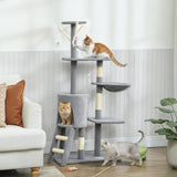 Cat Scratching Posts: CARLA HOME 134cm Cat Tree for Indoor Cats with Hammock, Plush Perch & Sisal Scratching Posts for Kittens & Adult Cats (Light Grey)