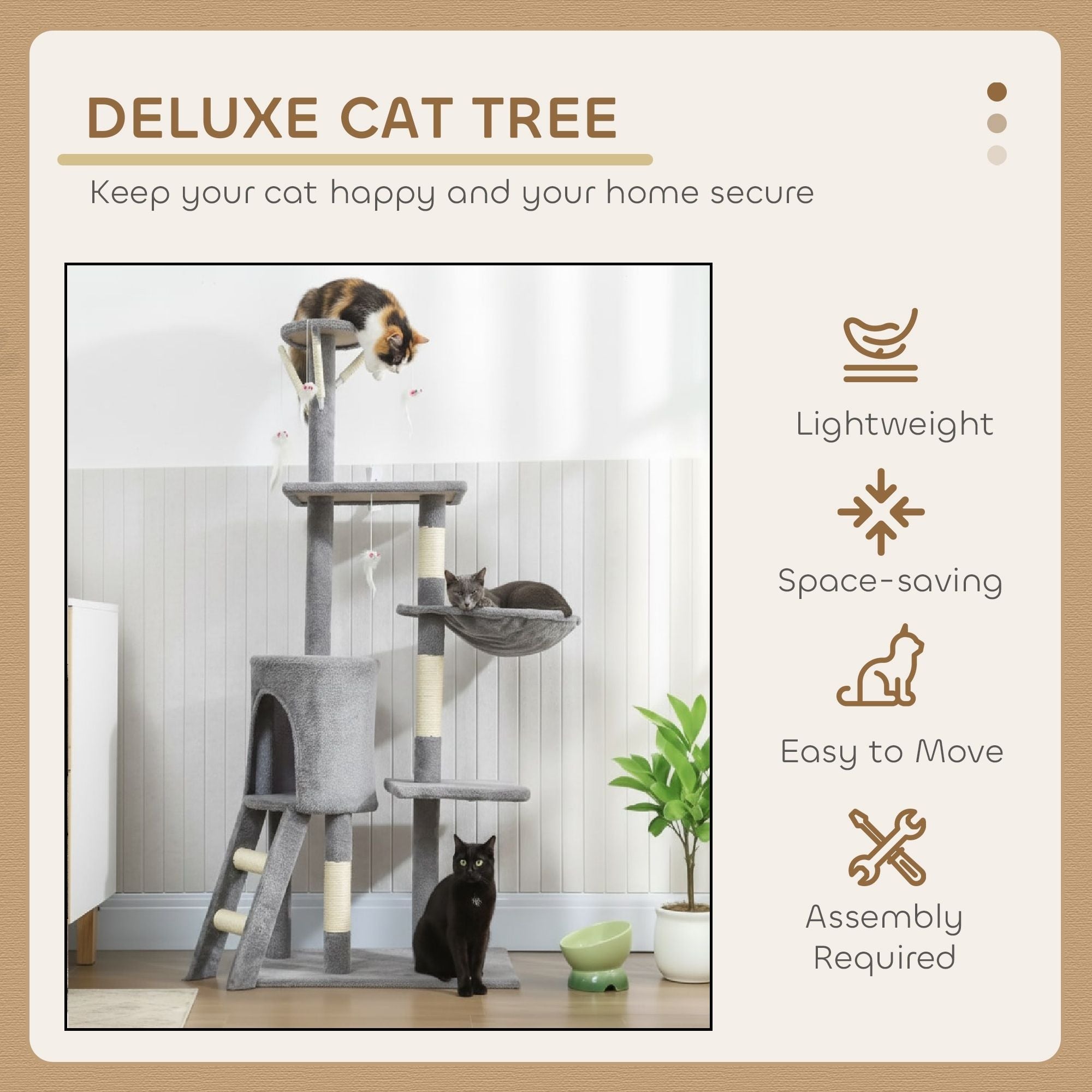 Cat Scratching Posts: CARLA HOME 134cm Cat Tree for Indoor Cats with Hammock, Plush Perch & Sisal Scratching Posts for Kittens & Adult Cats (Light Grey)