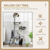 Cat Scratching Posts: CARLA HOME 134cm Cat Tree for Indoor Cats with Hammock, Plush Perch & Sisal Scratching Posts for Kittens & Adult Cats (Light Grey)