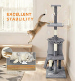 Cat Scratching Posts: CARLA HOME 134cm Cat Tree for Indoor Cats with Hammock, Plush Perch & Sisal Scratching Posts for Kittens & Adult Cats (Light Grey)