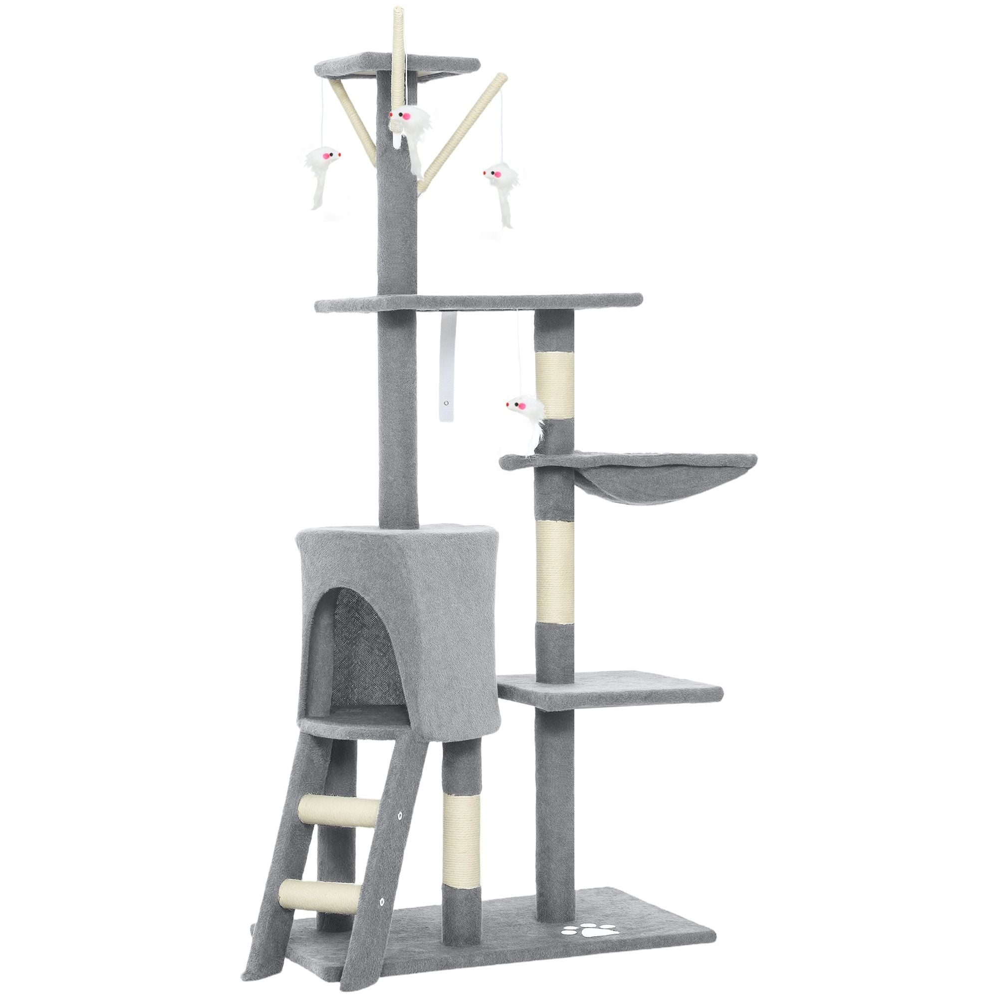Cat Scratching Posts: CARLA HOME 134cm Cat Tree for Indoor Cats with Hammock, Plush Perch & Sisal Scratching Posts for Kittens & Adult Cats (Light Grey)
