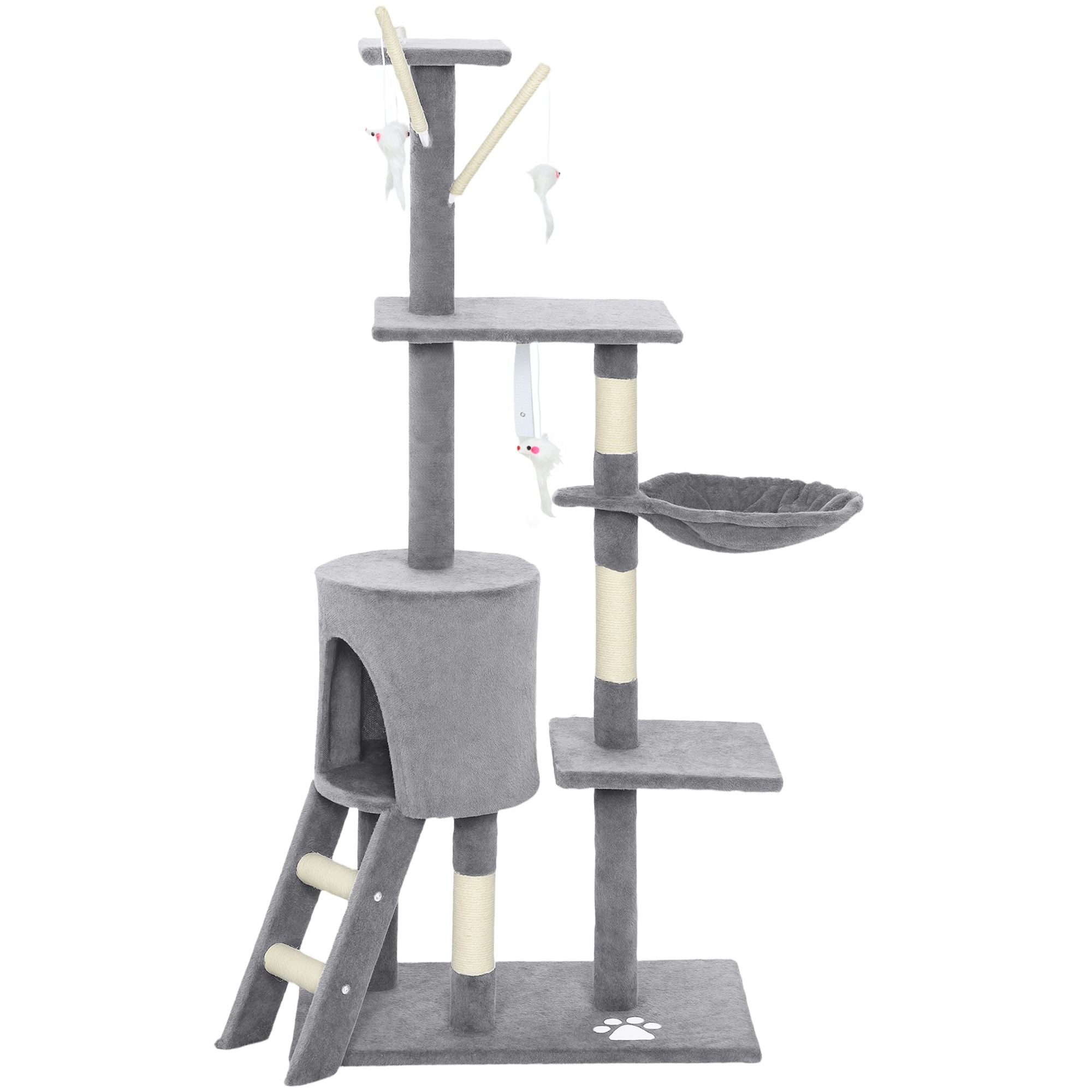 Cat Scratching Posts: CARLA HOME 134cm Cat Tree for Indoor Cats with Hammock, Plush Perch & Sisal Scratching Posts for Kittens & Adult Cats (Light Grey)