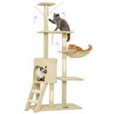Cat Scratching Posts: CARLA HOME 134cm Cat Tree for Indoor Cats with Hammock, Plush Perch & Sisal Scratching Posts for Kittens & Adult Cats (Beige)