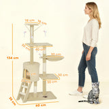 Cat Scratching Posts: CARLA HOME 134cm Cat Tree for Indoor Cats with Hammock, Plush Perch & Sisal Scratching Posts for Kittens & Adult Cats (Beige)