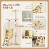 Cat Scratching Posts: CARLA HOME 134cm Cat Tree for Indoor Cats with Hammock, Plush Perch & Sisal Scratching Posts for Kittens & Adult Cats (Beige)
