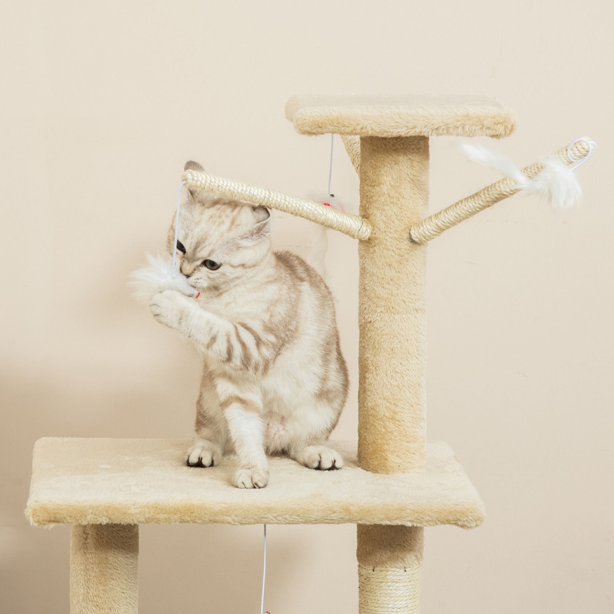 Cat Scratching Posts: CARLA HOME 134cm Cat Tree for Indoor Cats with Hammock, Plush Perch & Sisal Scratching Posts for Kittens & Adult Cats (Beige)