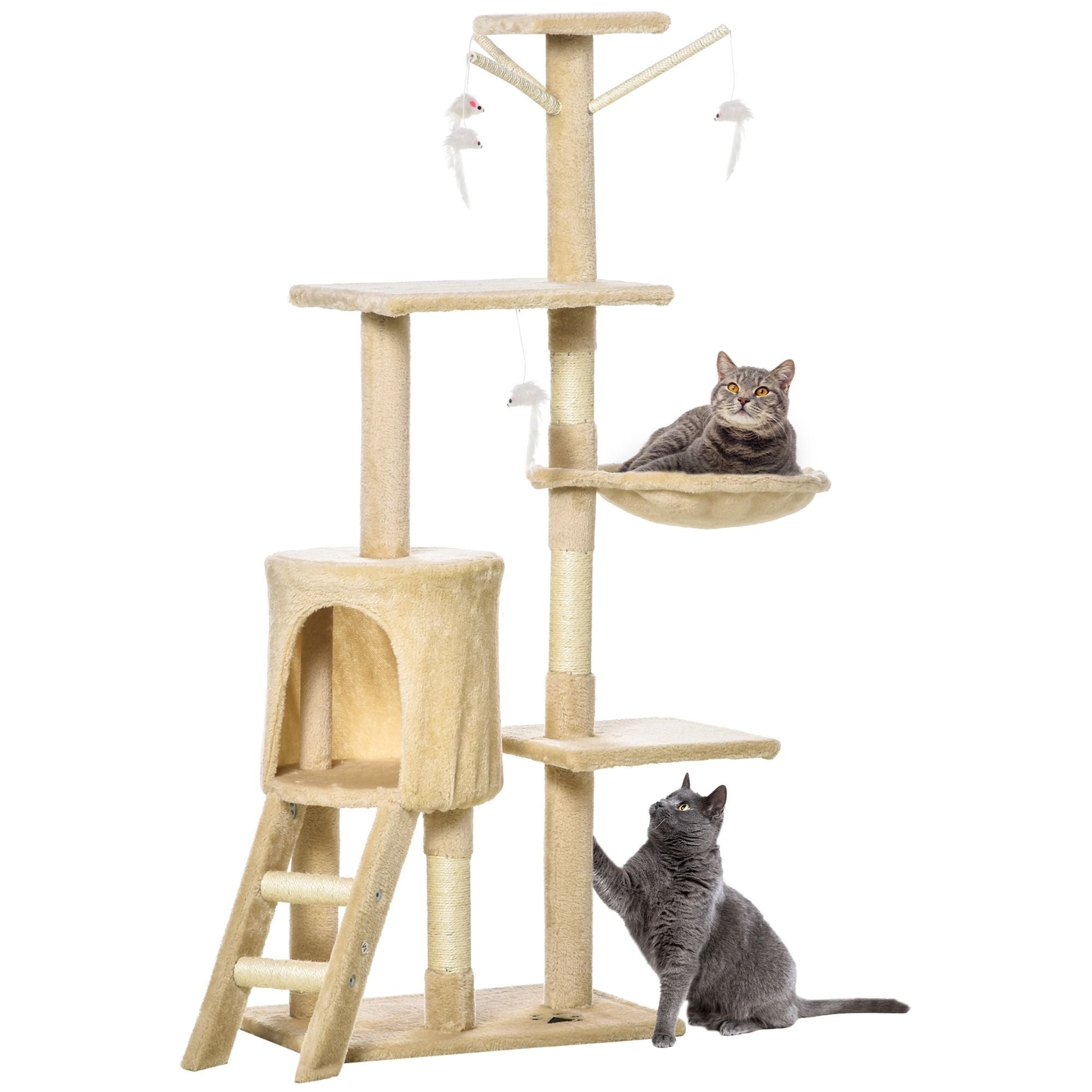 Cat Scratching Posts: CARLA HOME 134cm Cat Tree for Indoor Cats with Hammock, Plush Perch & Sisal Scratching Posts for Kittens & Adult Cats (Beige)