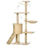 Cat Scratching Posts: CARLA HOME 134cm Cat Tree for Indoor Cats with Hammock, Plush Perch & Sisal Scratching Posts for Kittens & Adult Cats (Beige)
