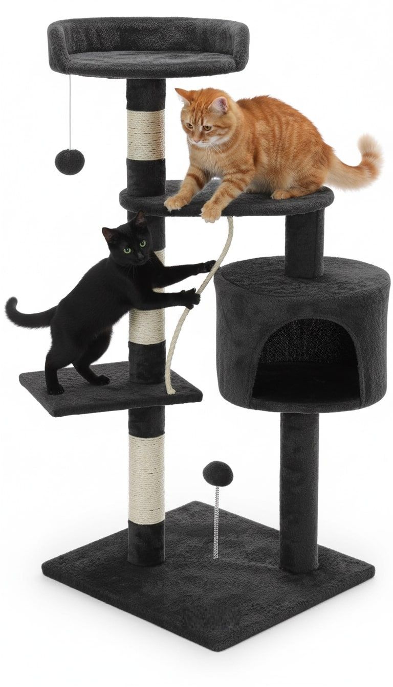 Cat Scratching Posts: CARLA HOME 140cm Cat Tree for Indoor Cats with Plush Perch, Sisal Scratching Posts & Condo for Kittens & Adult Cats (Dark Grey)