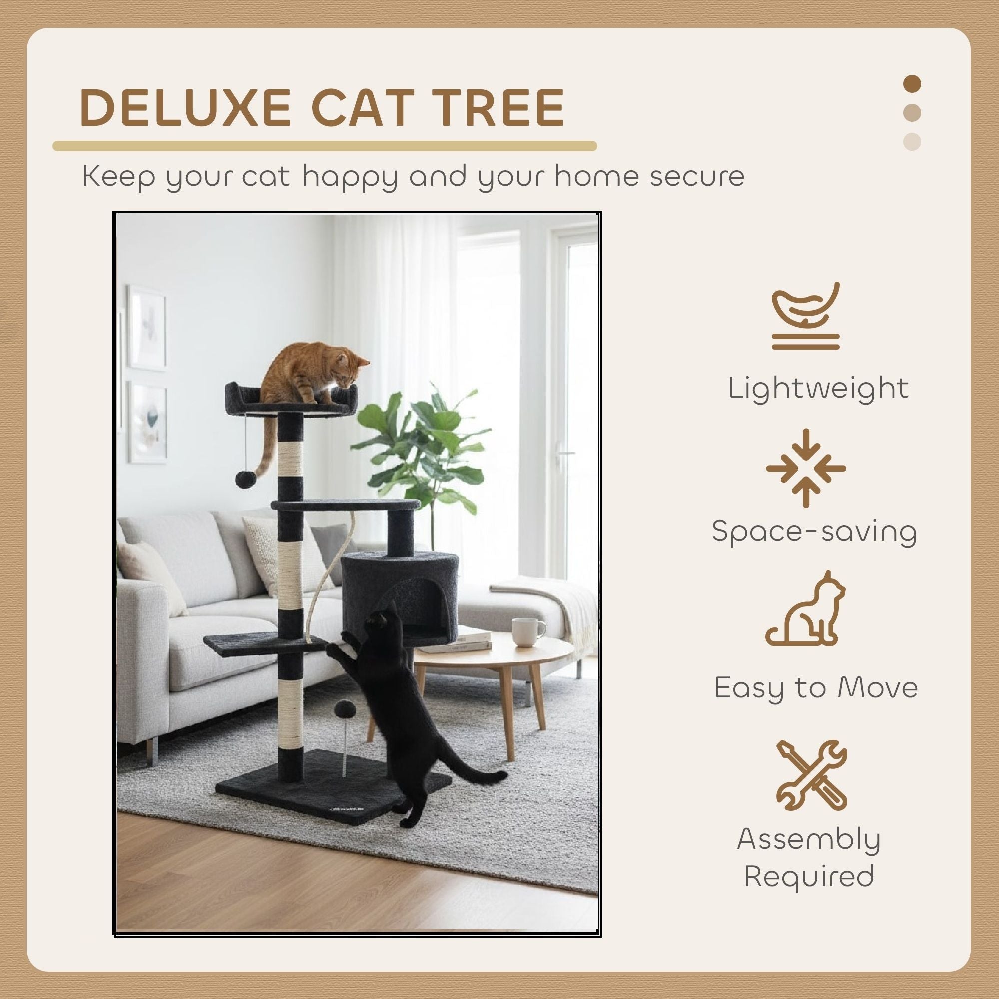 Cat Scratching Posts: CARLA HOME 140cm Cat Tree for Indoor Cats with Plush Perch, Sisal Scratching Posts & Condo for Kittens & Adult Cats (Dark Grey)
