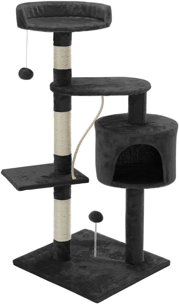 Cat Scratching Posts: CARLA HOME 140cm Cat Tree for Indoor Cats with Plush Perch, Sisal Scratching Posts & Condo for Kittens & Adult Cats (Dark Grey)