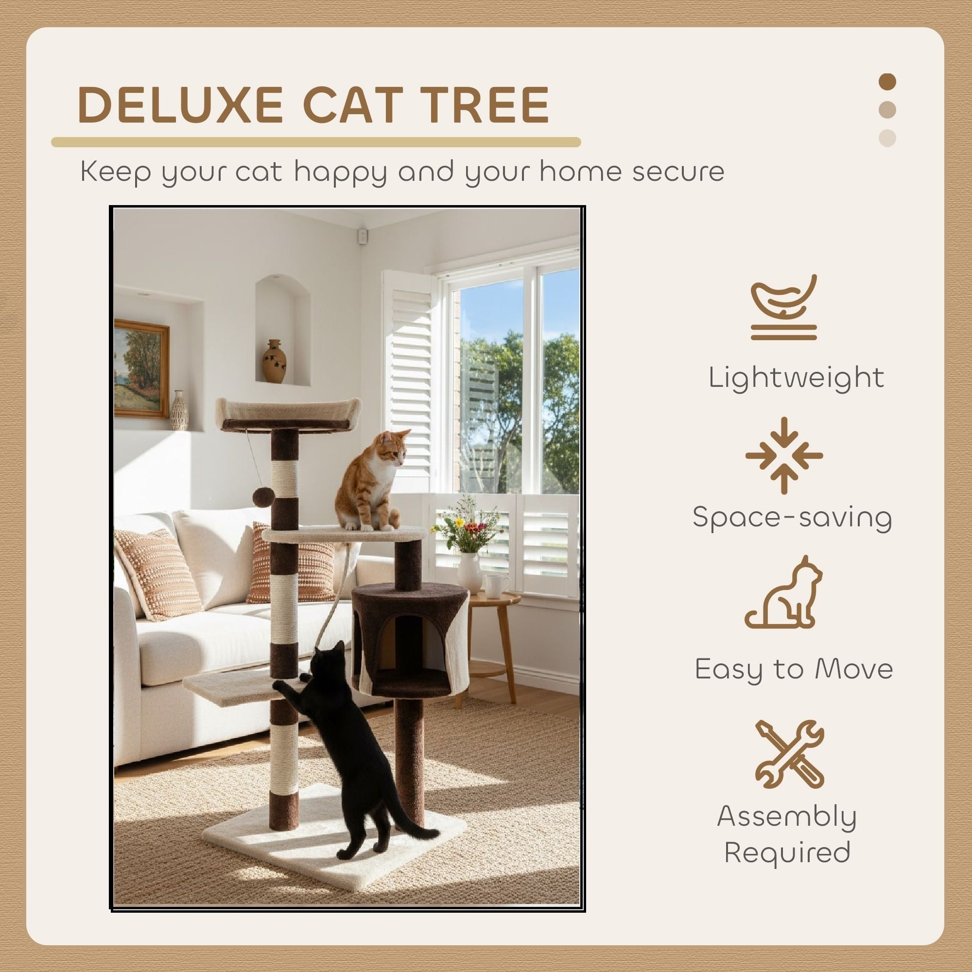 Cat Scratching Posts: CARLA HOME 140cm Cat Tree for Indoor Cats with Plush Perch, Sisal Scratching Posts & Condo for Kittens & Adult Cats (Beige)