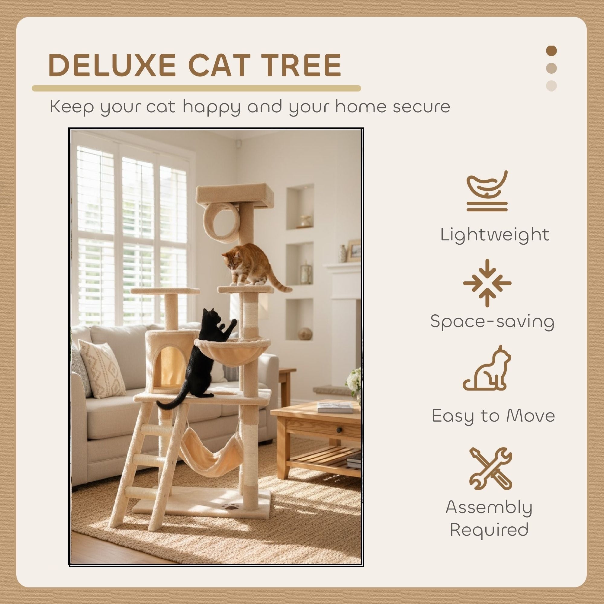 Cat Scratching Posts: CARLA HOME 141cm Cat Tree Tower for Indoor Cats with Plush Perch, Ladder, Sisal Scratching Posts, Hammock & Condo for Kittens & Adult Cats (Beige)
