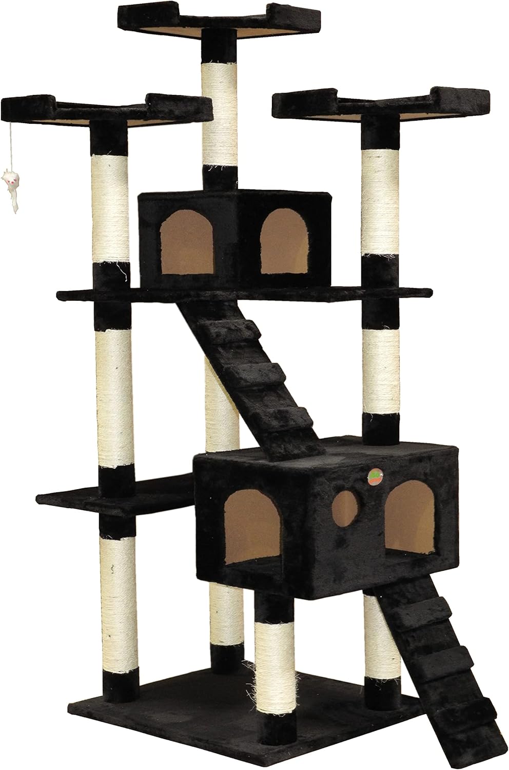 Artificial Trees: CARLA HOME 180cm Cat Tree Tower for Indoor Cats with Dual Condos, Plush Perches, Sisal Scratching Posts & Ramps for Kittens & Adult Cats (Black)