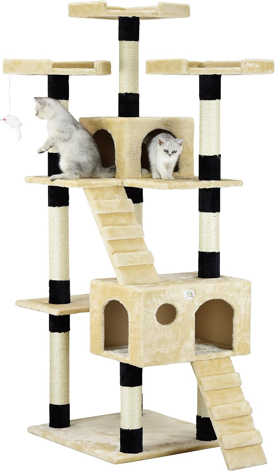 Artificial Trees: CARLA HOME 180cm Cat Tree Tower for Indoor Cats with Dual Condos, Plush Perches, Sisal Scratching Posts & Ramps for Kittens & Adult Cats (Beige)