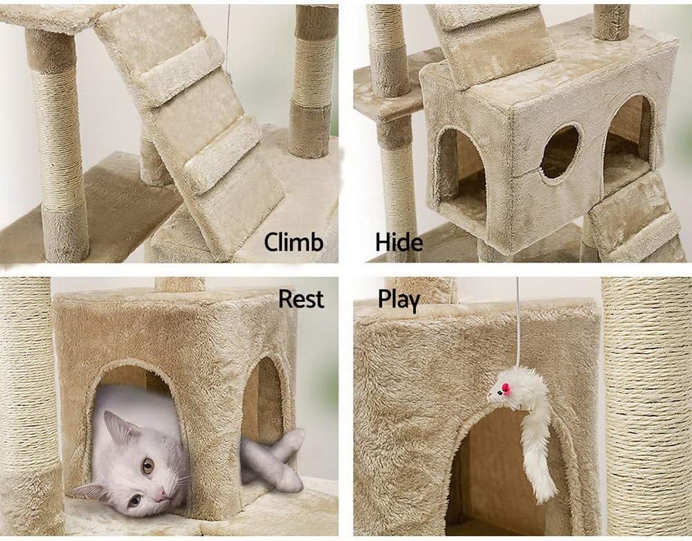 Artificial Trees: CARLA HOME 180cm Cat Tree Tower for Indoor Cats with Dual Condos, Plush Perches, Sisal Scratching Posts & Ramps for Kittens & Adult Cats (Beige)