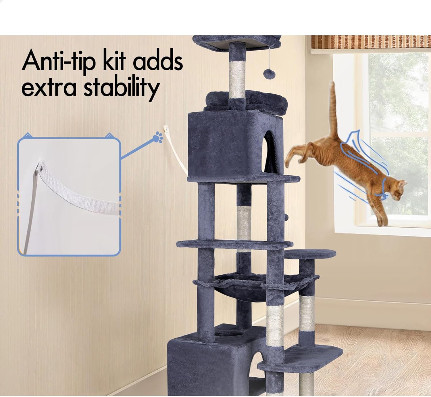 Artificial Trees: CARLA HOME 180cm Cat Tree Tower for Indoor Cats with Plush Perches, Dual Condos, Natural Sisal Scratching Posts & Ramps for Kittens & Adult Cats (Grey)