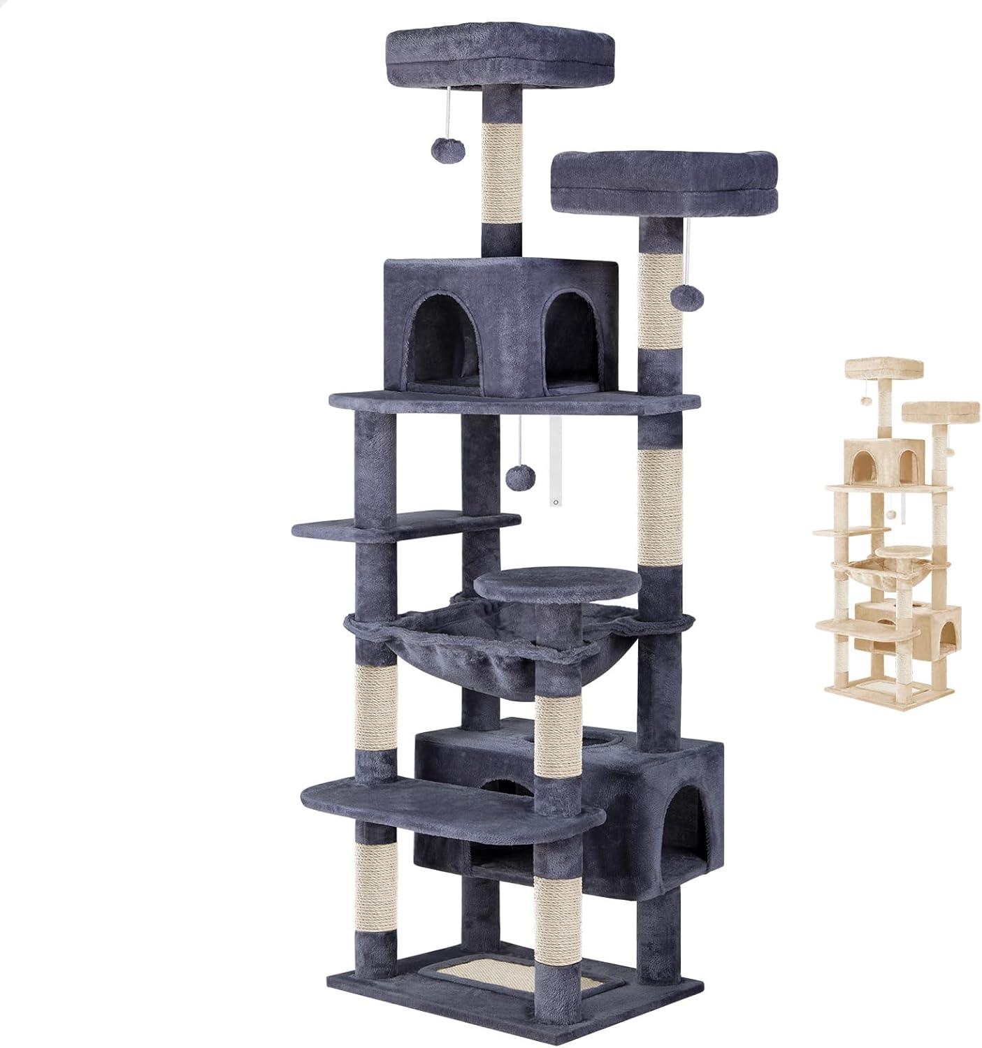 Artificial Trees: CARLA HOME 180cm Cat Tree Tower for Indoor Cats with Plush Perches, Dual Condos, Natural Sisal Scratching Posts & Ramps for Kittens & Adult Cats (Grey)