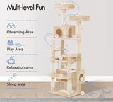 Artificial Trees: CARLA HOME 180cm Cat Tree Tower for Indoor Cats with Plush Perches, Dual Condos, Natural Sisal Scratching Posts & Ramps for Kittens & Adult Cats (Beige)
