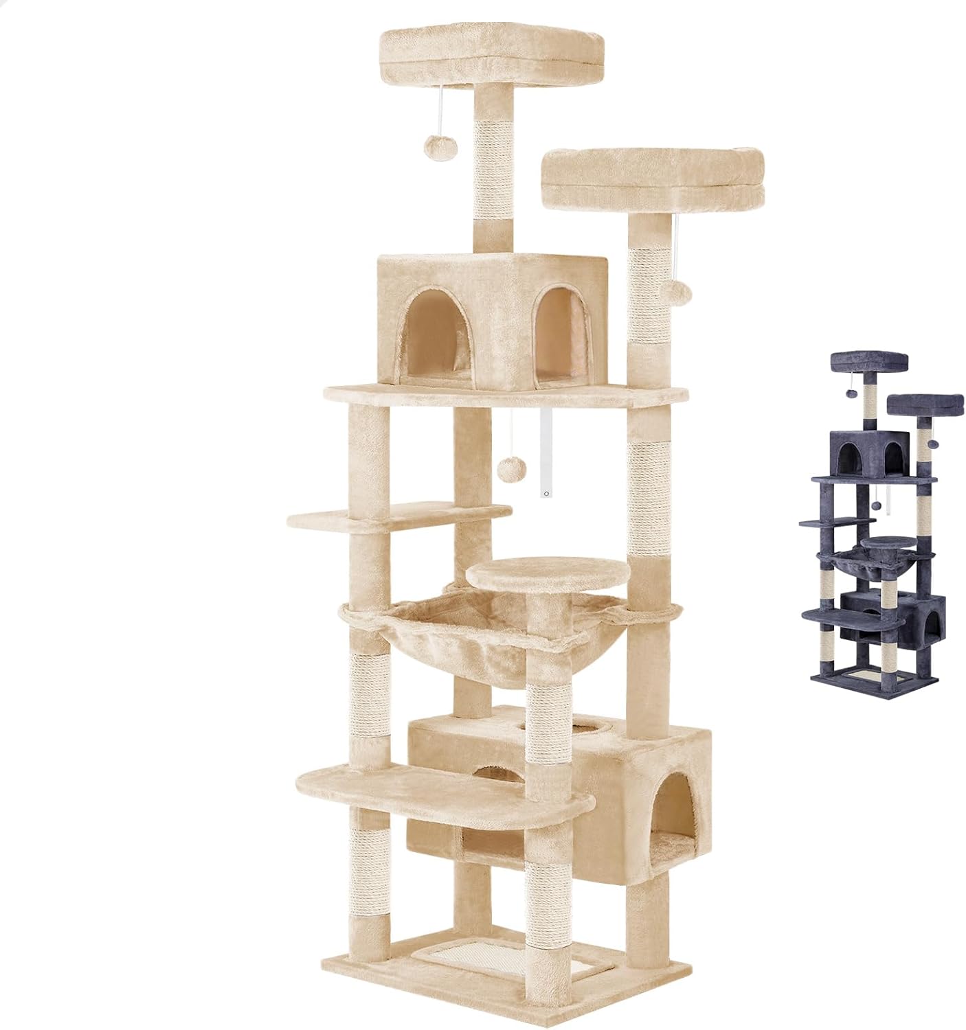 Artificial Trees: CARLA HOME 180cm Cat Tree Tower for Indoor Cats with Plush Perches, Dual Condos, Natural Sisal Scratching Posts & Ramps for Kittens & Adult Cats (Beige)