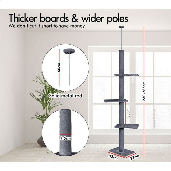 Flooring: CARLA HOME Floor to Ceiling Cat Tree Tower  with Adjustable Height 230-286cm for Indoor Cats (Grey)