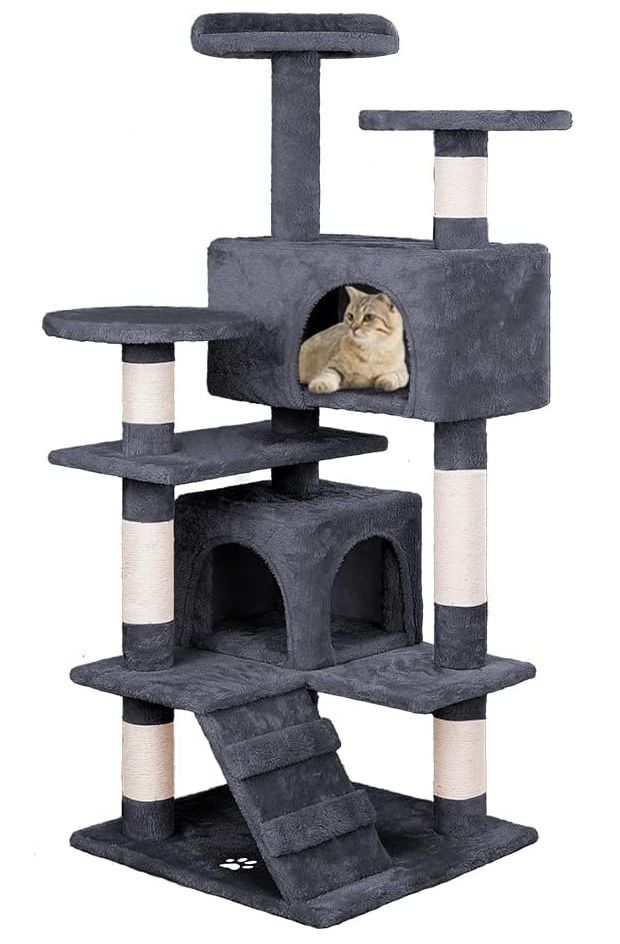 Artificial Trees: CARLA HOME 180cm Cat Tree Tower for Indoor Cats with Plush Perches, Dual Condos, Natural Sisal Scratching Posts & Ramp for Kittens & Adult Cats (Dark Grey)