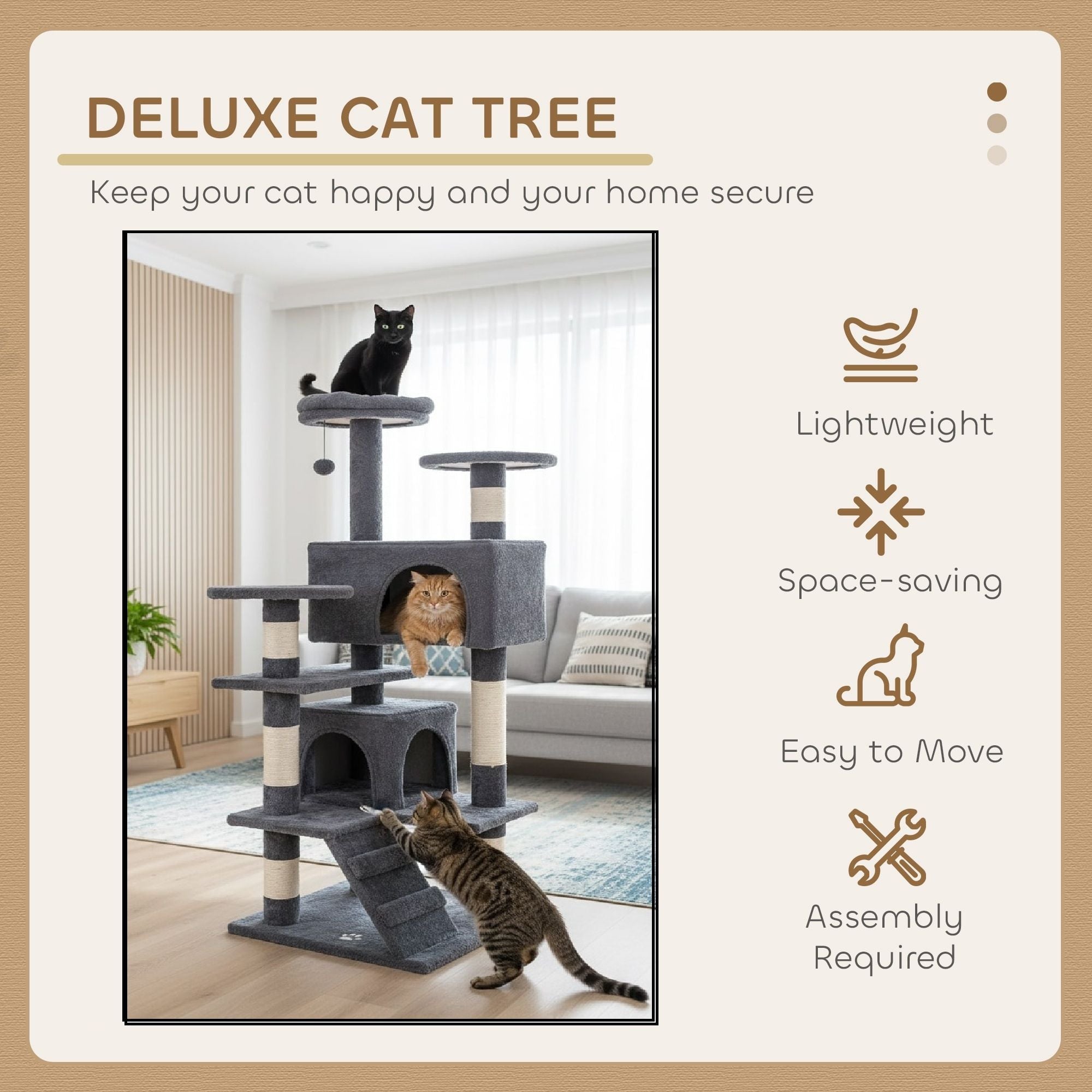 Artificial Trees: CARLA HOME 180cm Cat Tree Tower for Indoor Cats with Plush Perches, Dual Condos, Natural Sisal Scratching Posts & Ramp for Kittens & Adult Cats (Dark Grey)