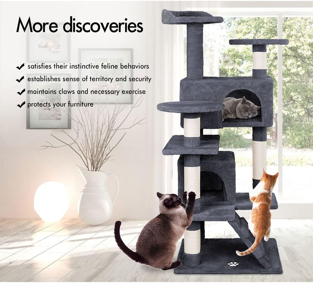 Artificial Trees: CARLA HOME 180cm Cat Tree Tower for Indoor Cats with Plush Perches, Dual Condos, Natural Sisal Scratching Posts & Ramp for Kittens & Adult Cats (Dark Grey)