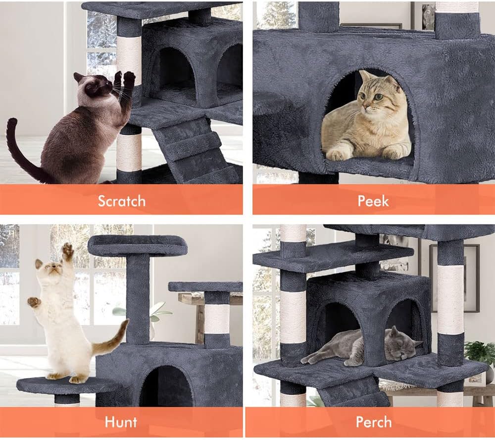 Artificial Trees: CARLA HOME 180cm Cat Tree Tower for Indoor Cats with Plush Perches, Dual Condos, Natural Sisal Scratching Posts & Ramp for Kittens & Adult Cats (Dark Grey)