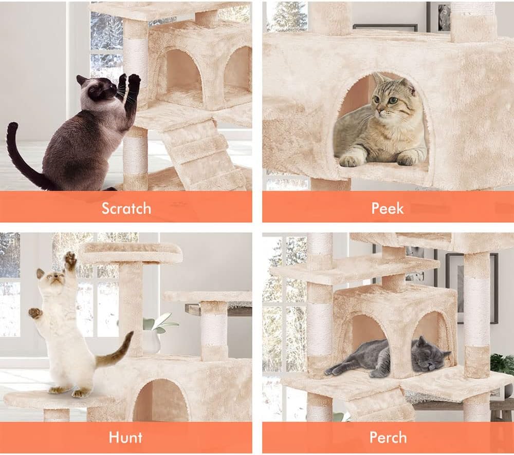 Artificial Trees: CARLA HOME 180cm Cat Tree Tower for Indoor Cats with Plush Perches, Dual Condos, Natural Sisal Scratching Posts & Ramp for Kittens & Adult Cats (Beige)