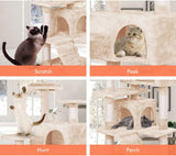 Artificial Trees: CARLA HOME 180cm Cat Tree Tower for Indoor Cats with Plush Perches, Dual Condos, Natural Sisal Scratching Posts & Ramp for Kittens & Adult Cats (Beige)