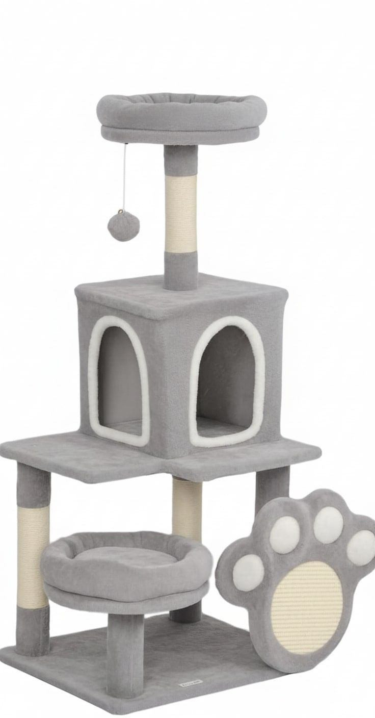 Cat Scratching Posts: CARLA HOME Large Cat Tree Tower for Indoor Cats with Plush Perch, Cat Condo, Natural Sisal Scratching Posts, Hanging Ball & Paw Scratcher