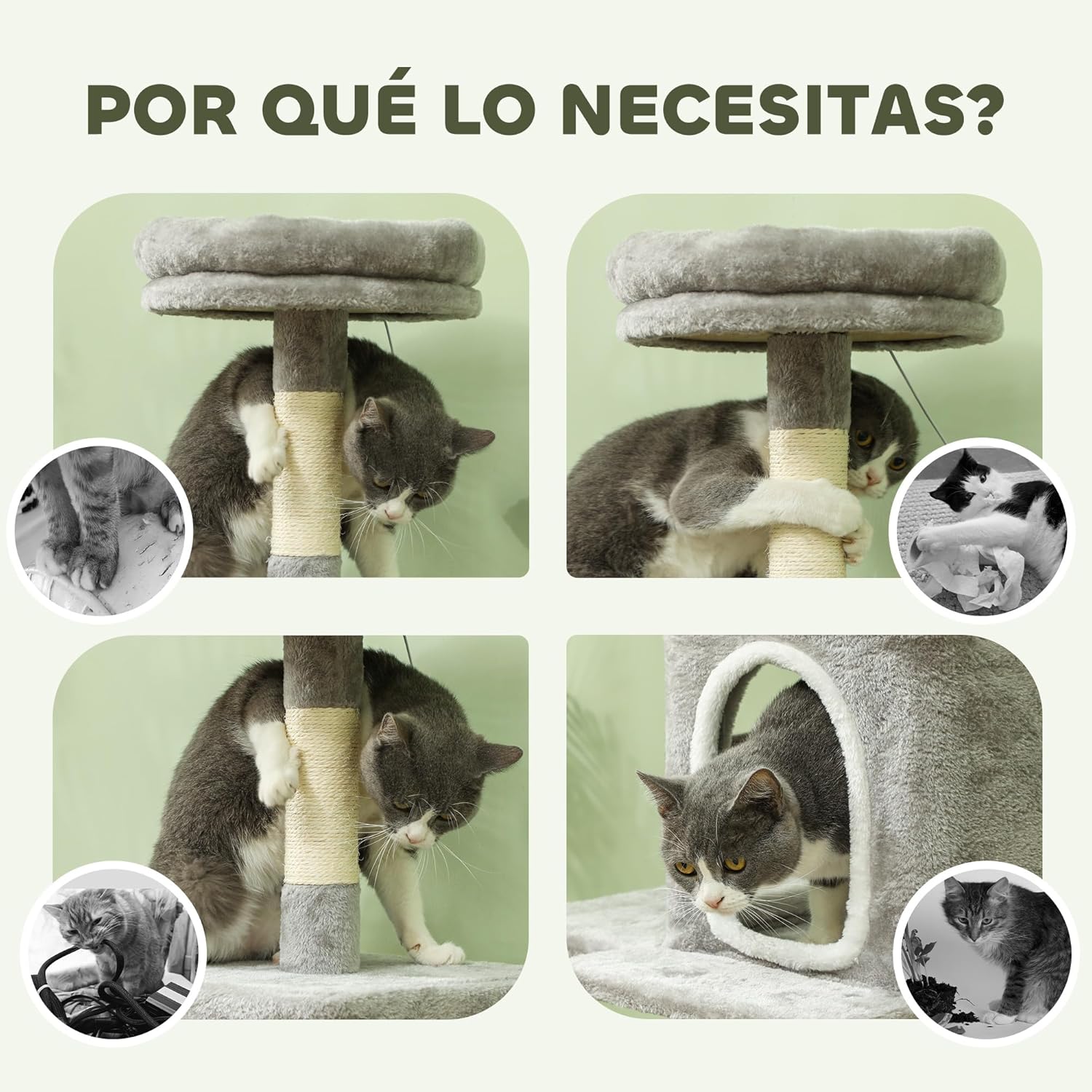 Cat Scratching Posts: CARLA HOME Large Cat Tree Tower for Indoor Cats with Plush Perch, Cat Condo, Natural Sisal Scratching Posts, Hanging Ball & Paw Scratcher