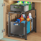 Tap & Sink Accessories: CARLA HOME 2-Tier Under Sink Organizer with Sliding Drawers & Height Adjustable for Kitchen Bathroom Cabinet Organization