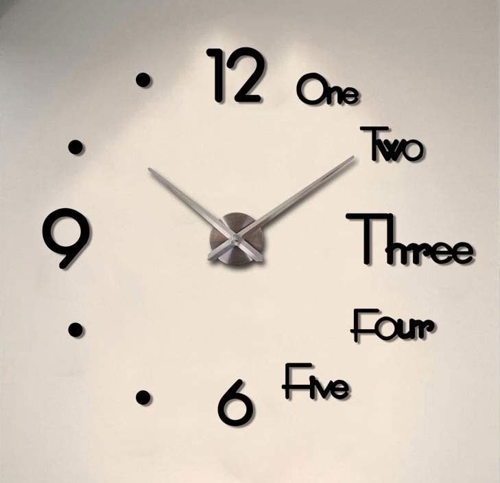 Clocks: DIY Wall Clock Modern Frameless Large 3D Wall Watch Giant Roman Numerals for Home Living Room and Bedroom (Small)