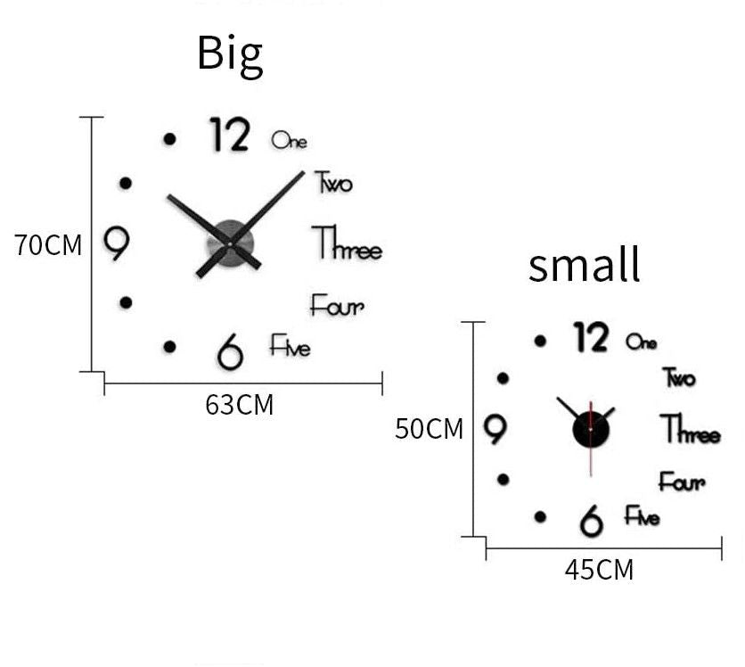 Clocks: DIY Wall Clock Modern Frameless Large 3D Wall Watch Giant Roman Numerals for Home Living Room and Bedroom (Small)