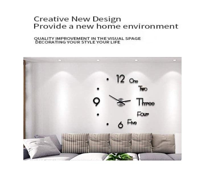 Clocks: DIY Wall Clock Modern Frameless Large 3D Wall Watch Giant Roman Numerals for Home Living Room and Bedroom (Small)