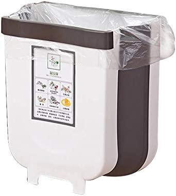 Foldable Bins: Hanging Trash Can Collapsible Small Garbage Waste Bin for Kitchen Cabinet Door (White)