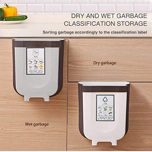 Foldable Bins: Hanging Trash Can Collapsible Small Garbage Waste Bin for Kitchen Cabinet Door (Grey)