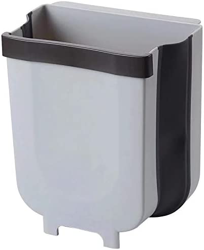 Foldable Bins: Hanging Trash Can Collapsible Small Garbage Waste Bin for Kitchen Cabinet Door (Grey)