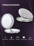 Makeup Mirrors: Mini Mix Diamond 1X/2X Magnifying Round Metal Pocket Makeup Mirror (Silver)