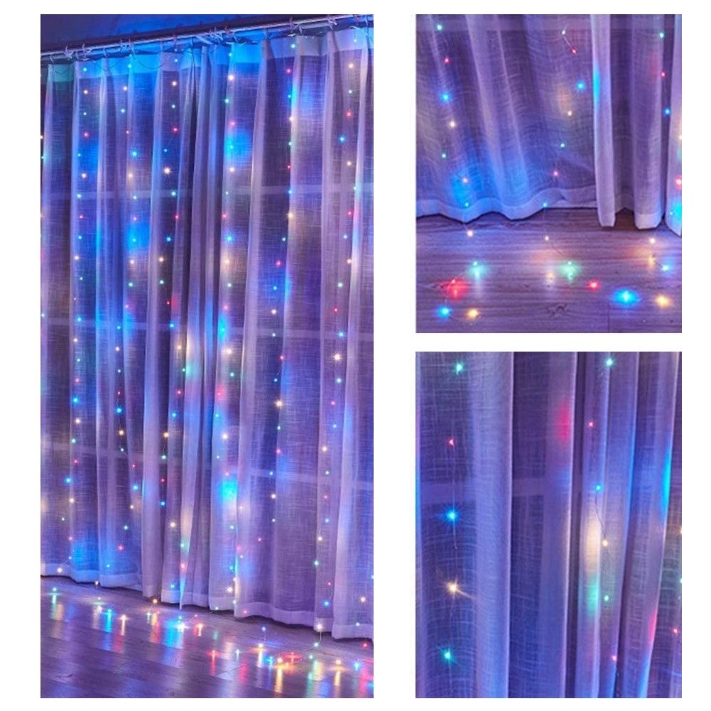 Curtain Accessories: 300 LEDs Window Curtain Fairy Lights 8 Modes and Remote Control for Bedroom (Multicolor, 300 x 300cm)