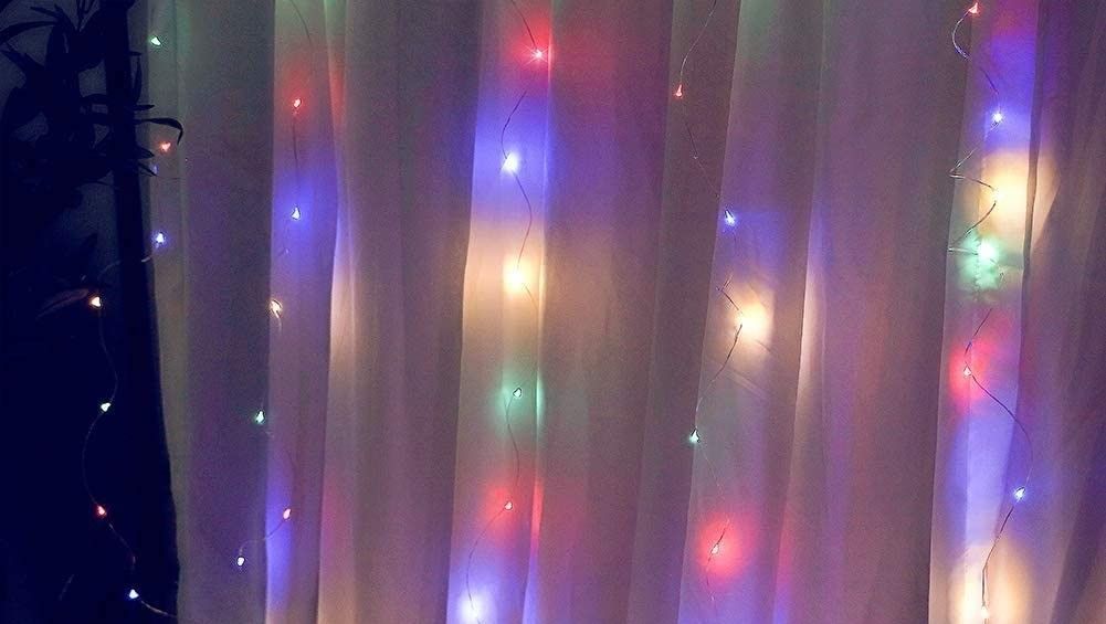 Curtain Accessories: 300 LEDs Window Curtain Fairy Lights 8 Modes and Remote Control for Bedroom (Multicolor, 300 x 300cm)