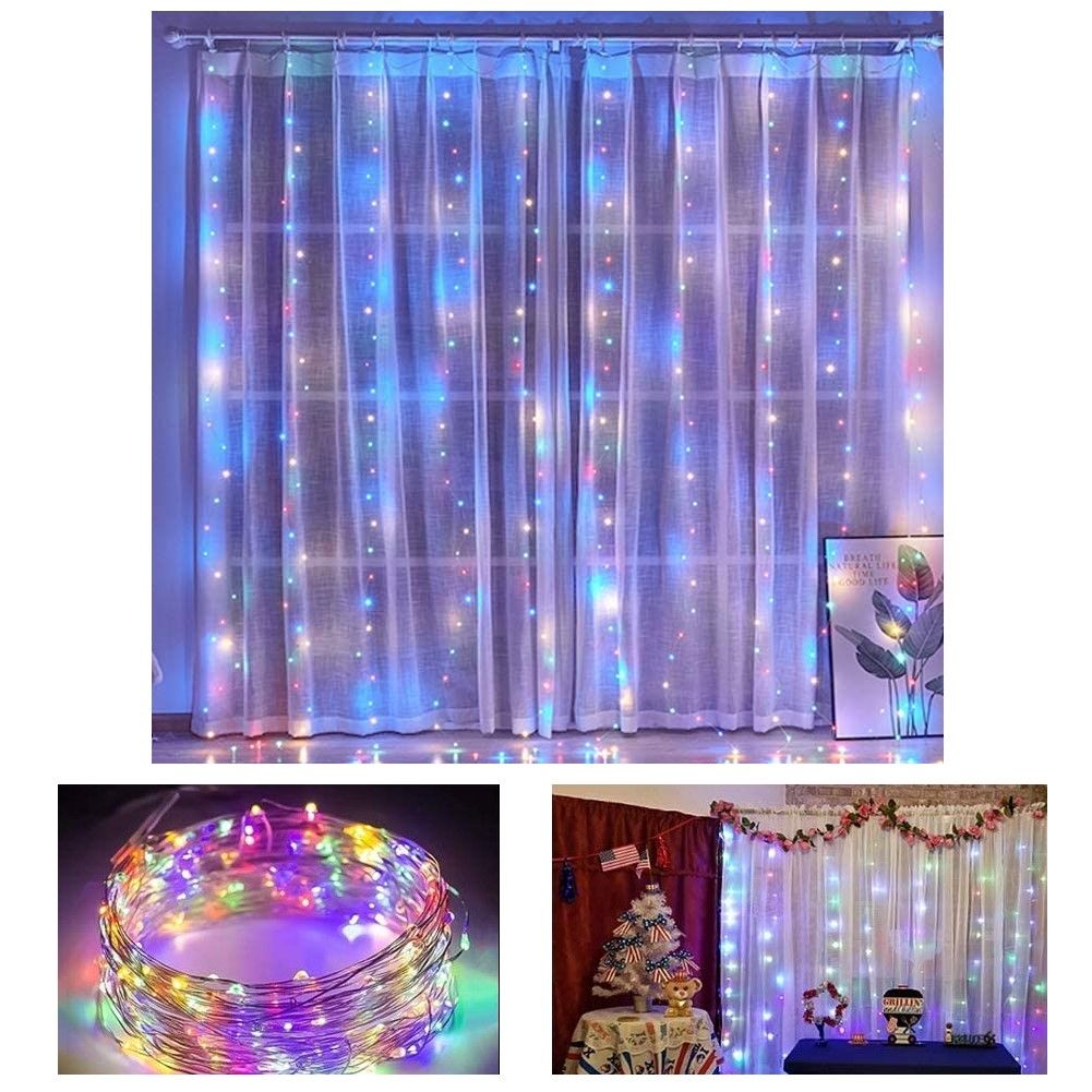 Curtain Accessories: 300 LEDs Window Curtain Fairy Lights 8 Modes and Remote Control for Bedroom (Multicolor, 300 x 300cm)