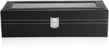 Desk Accessories: Black PU Leather Watch Organizer Display Storage Box Cases for Men & Women (6 slots)