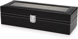 Desk Accessories: Black PU Leather Watch Organizer Display Storage Box Cases for Men & Women (6 slots)